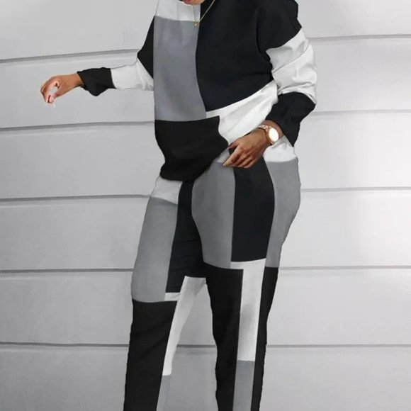 Chicme Pants - CHICME Geometric Print Long Sleeve Top & Pants Set - Size: 2XL